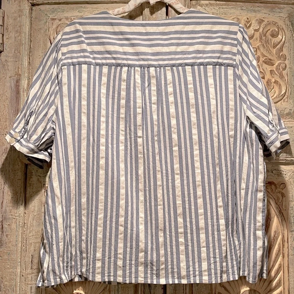 NWOT Madewell Plaza Button-Front Shirt in Stripe /3X, Blue & White/ - Picture 6 of 6